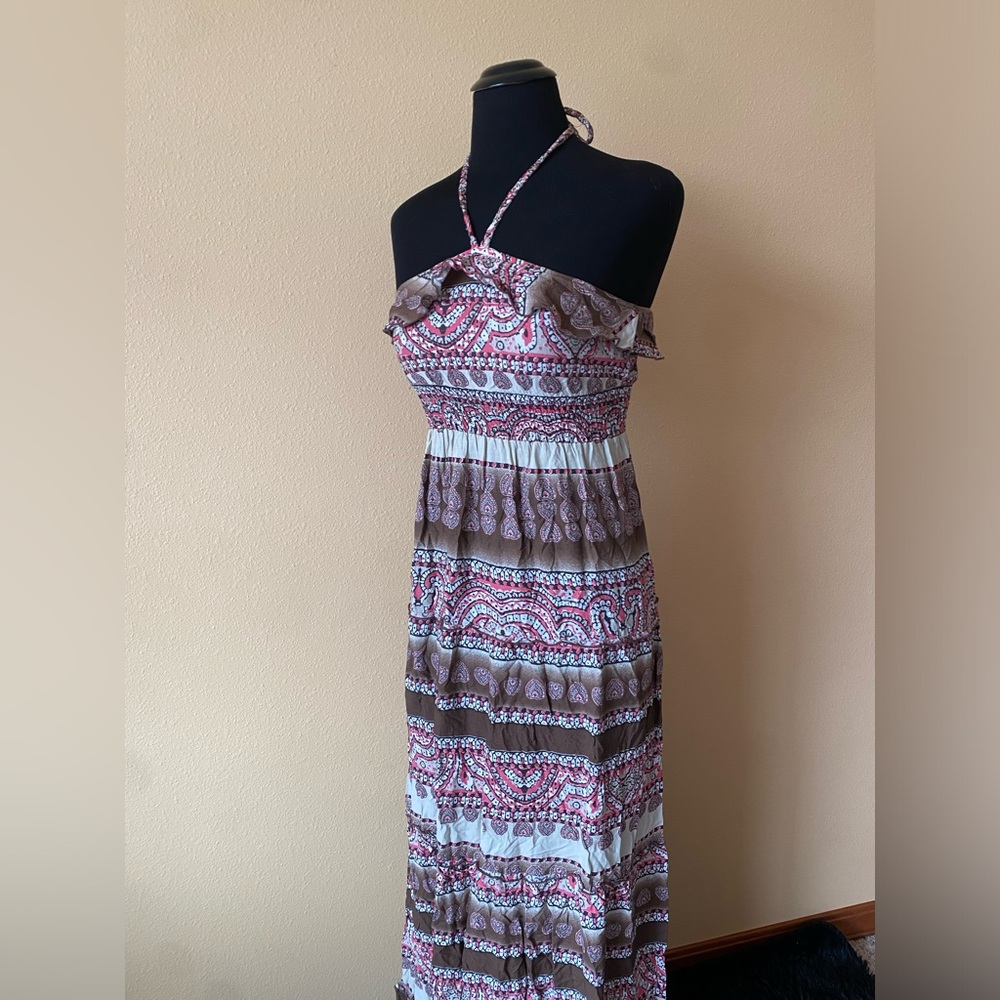 Y2k MUDD Boho Style Halter Maxi Dress with Ruffles